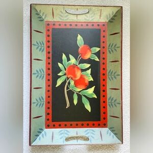Hand-Painted Fruit Design Wood Serving Tray